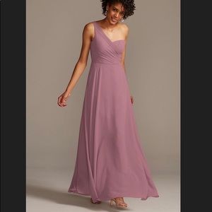 David’s Bridal Rose Quartz One Shoulder Bridesmaid Dress